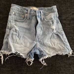 madewell high rise distressed jean shorts